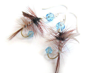Blue and Brown Fishing Lure Earrings