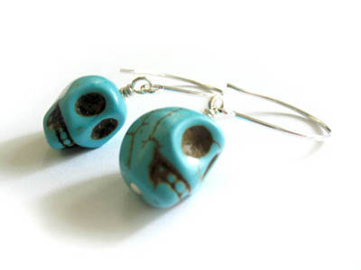Turquoise Howlite Skull Earrings